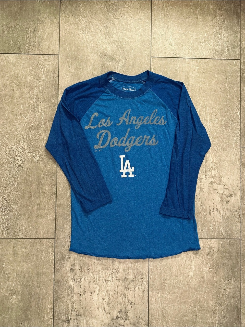 LA Dodgers Blue Raglan Baseball Tee Size Small EUC